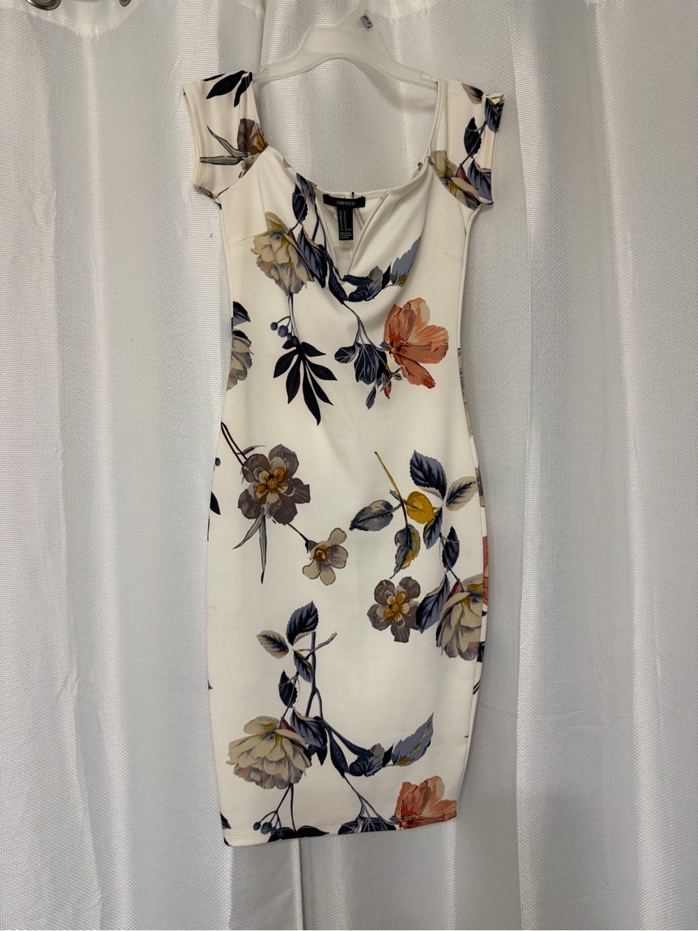 Forever 21 White Floral Cowl Neck Midi Dress